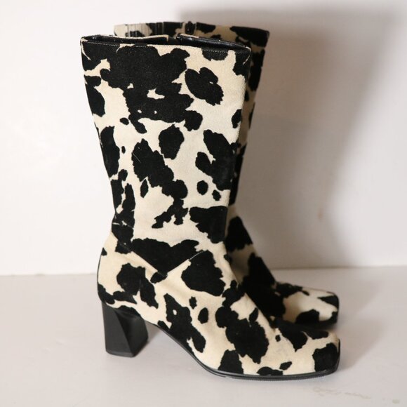Carlos Falchi Vintage Cow Leather Mid Calf Square Toe Boot 7.5 Rodeo Festival